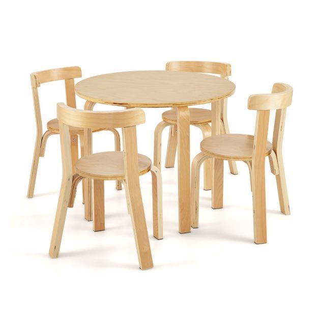 Kindertisch Holztisch mit 4 Stühlen Kindertisch- und Stuhl-Set mit Rückenlehne Natur
