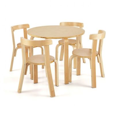 Kindertisch Holztisch mit 4 Stühlen Kindertisch- und Stuhl-Set mit Rückenlehne Natur