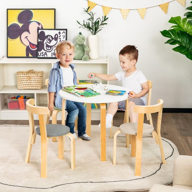 Kindertisch Holztisch mit 4 Stühlen Kindertisch- und Stuhl-Set mit Rückenlehne Bunt
