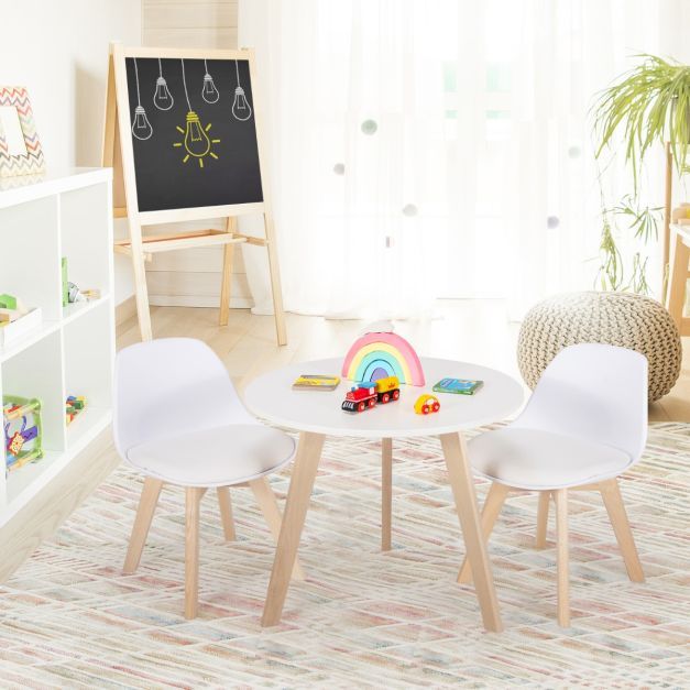 3 TLG. Kindersitzgruppe mit rundem Tisch &amp; 2 Gepolsterten Stühlen