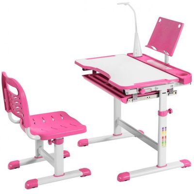 Kinderschreibtisch Set mit Bücherständer &amp; LED-Licht rosa