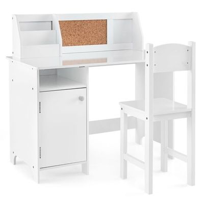 Holz Kinderschreibtisch Set mit Stuhl &amp; Bücherregal &amp; Schrank &amp; Pinnwand Schreibtisch Weiss