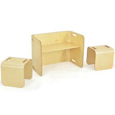 3 tlg. Kindertisch Bank Stühle Set Kindersitzgrupppe Holz Kindermöbel Lerntisch Natur