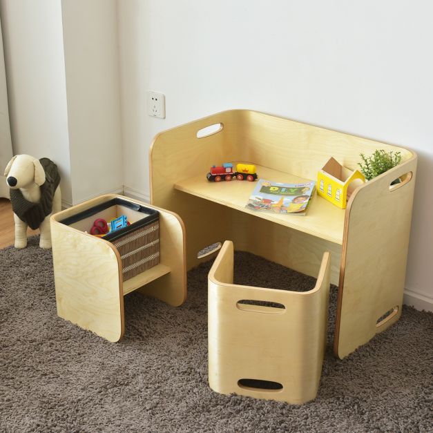 3 tlg. Kindertisch Bank Stühle Set Kindersitzgrupppe Holz Kindermöbel Lerntisch Natur