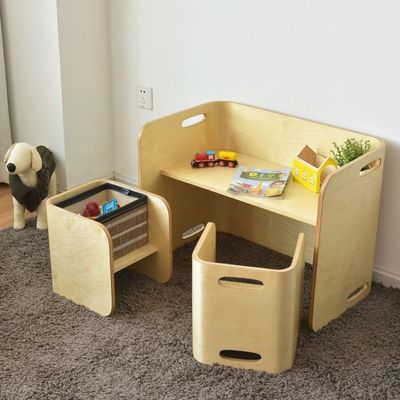 3 tlg. Kindertisch Bank Stühle Set Kindersitzgrupppe Holz Kindermöbel Lerntisch Natur