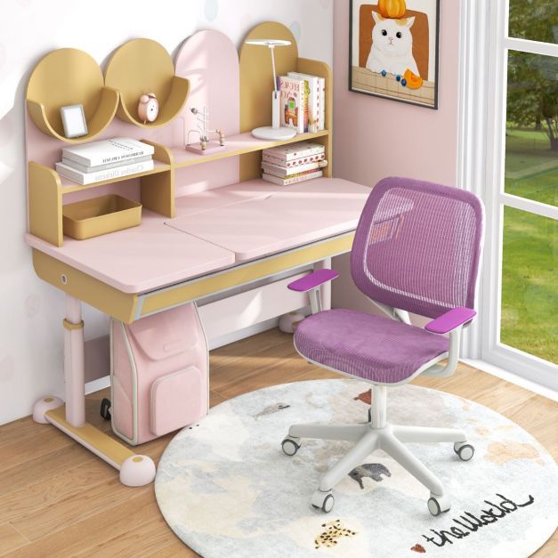 Höhenverstellbarer Kinderdrehstuhl mit Sitzbremse Ergonomischer Schreibtischstuhl Bürostuhl lila