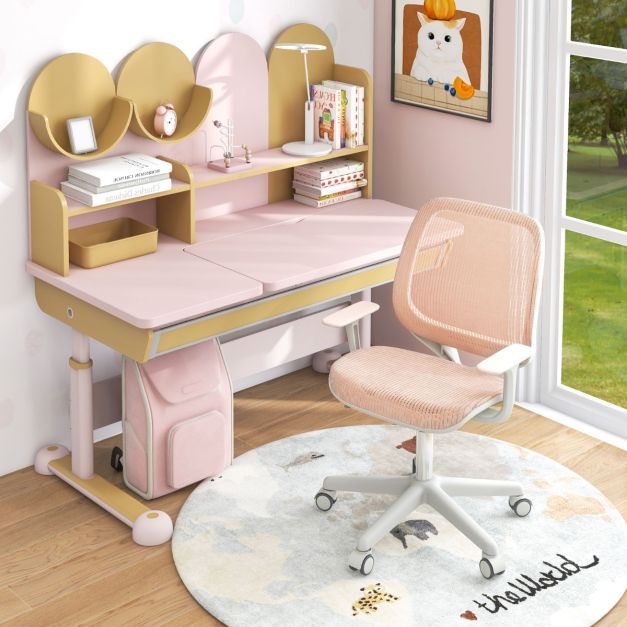 Höhenverstellbarer Kinderdrehstuhl mit Sitzbremse Ergonomischer Schreibtischstuhl Bürostuhl rosa