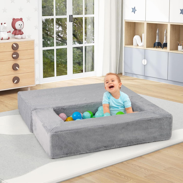 Modulares Kindersofa Spielsofa Schaumstoffbausteine mit abnehmbarem Plüschbezug Grau