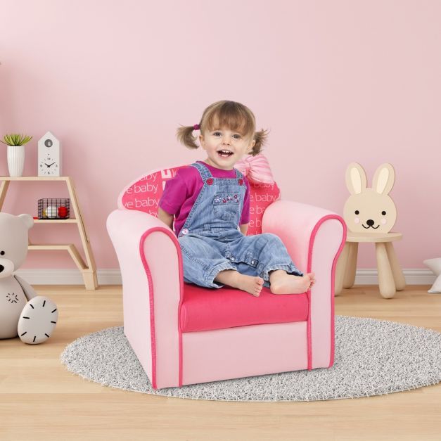 Kindersessel mit Rückenlehne & Armlehnen & Süßen Mustern & Schaumstoff Kindersofa Rosa