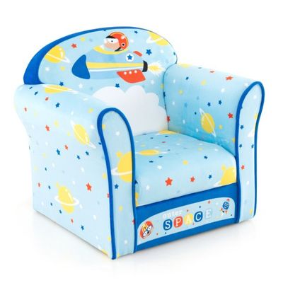 Kinder-Sofa Kleinkinder Polster-Armlehnenstuhl mit massivem Holzrahmen 50 x 40 x 44 cm (Raumschiff)