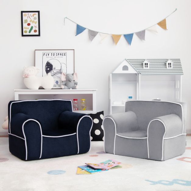 Gepolstertes Kindersofa mit Armlehne & Handgriff 68 x 46 x 50 cm Grau
