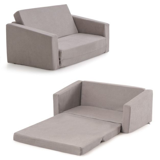 2 in 1 Klappbares Kindersofa mit Samtstoff Gepolsterter Kindersessel 77 x 43 x 40 cm Dunkelgrau