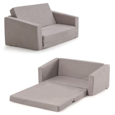 2 in 1 Klappbares Kindersofa mit Samtstoff Gepolsterter Kindersessel 77 x 43 x 40 cm Dunkelgrau