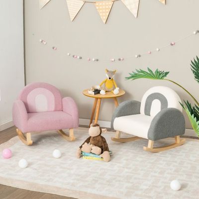 Gepolsterter Schaukelstuhl Sessel für Kinder mit Massivholzbeinen rosa