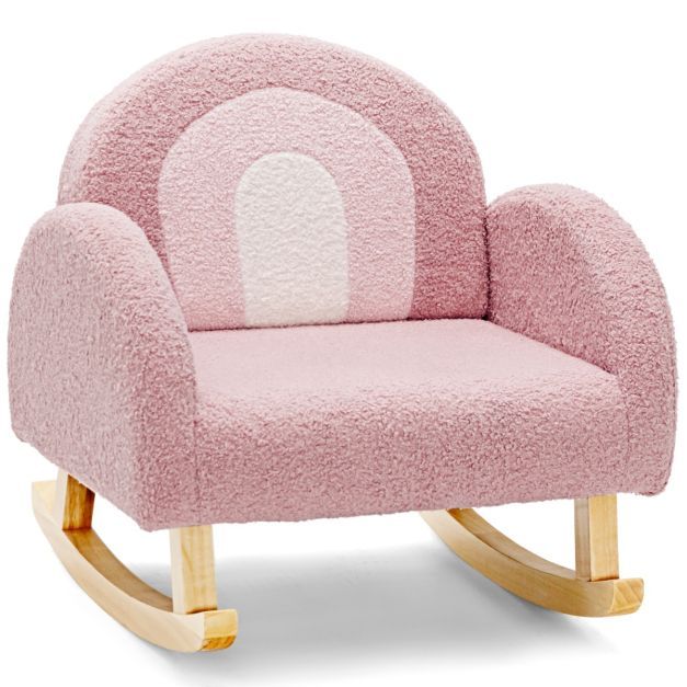Gepolsterter Schaukelstuhl Sessel für Kinder mit Massivholzbeinen rosa