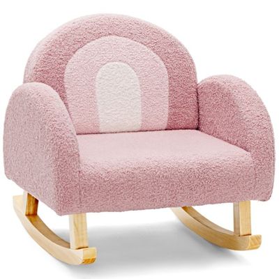 Gepolsterter Schaukelstuhl Sessel für Kinder mit Massivholzbeinen rosa
