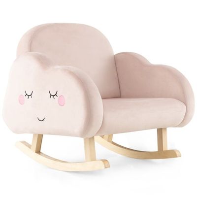Kindersessel mit Massivholzbeinen Gepolstertes Kindersofa Schaukelstuhl Rosa Wolken