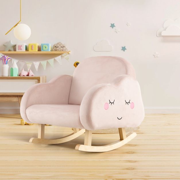 Kindersessel mit Massivholzbeinen Gepolstertes Kindersofa Schaukelstuhl Rosa Wolken