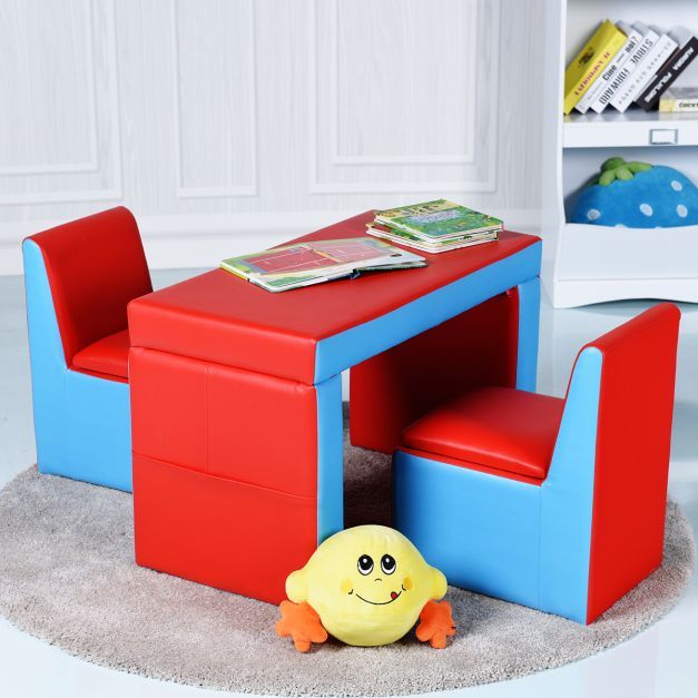 Kindersessel Set Kindersofa Kindercouch Stuhl und Tisch Rot