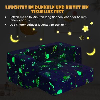 4 in 1 Kindersofa ausklappbar, Kindersessel im Dunkeln Leuchtend + 2 Ottomanen