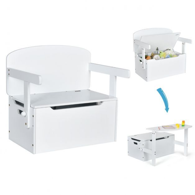 3 in 1 Kinder-Aktivitätstisch Set mit Schreibtisch &amp; Sitzbank &amp; Aufbewahrungsbox für Kindergarten Weiss