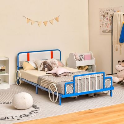 Kinderbett in Autoform mit gepolstertem Kopfteil Bettgestell 202 x 98 x 68,5 cm Blau