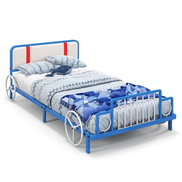 Kinderbett in Autoform mit gepolstertem Kopfteil Bettgestell 202 x 98 x 68,5 cm Blau