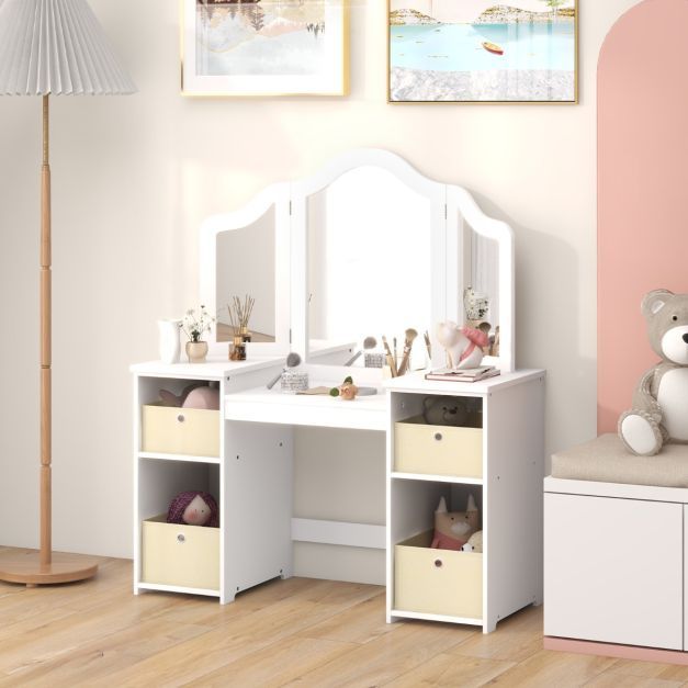 2 in 1 Kinder Schminktisch mit Abnehmbarem Spiegel & Aufbewahrungsboxen Schminkkommode