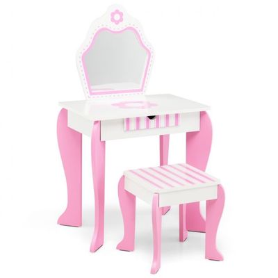 Schminktisch &amp; Hocker-Set für Kinder mit Spiegel und Schublade 49 x 34 x 86,5 cm Rosa