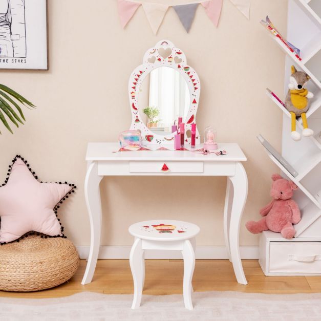 Prinzessin Schminktisch-Set 2-in-1 für Kinder mit abnehmbarem Spiegel Weiss