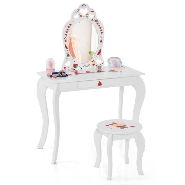 Prinzessin Schminktisch-Set 2-in-1 für Kinder mit abnehmbarem Spiegel Weiss