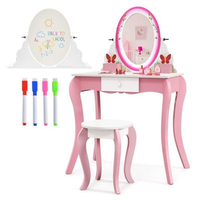 Schminktisch-Set mit Schmetterlingen für Kinder Frisierkommode/Whiteboard Weiss und Rosa