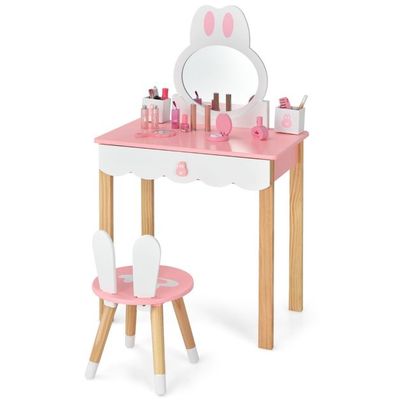 Kinder Schminktisch mit Hocker Prinzessin Schminkkommode 60 x 34 x 103 cm Rosa + Weiss