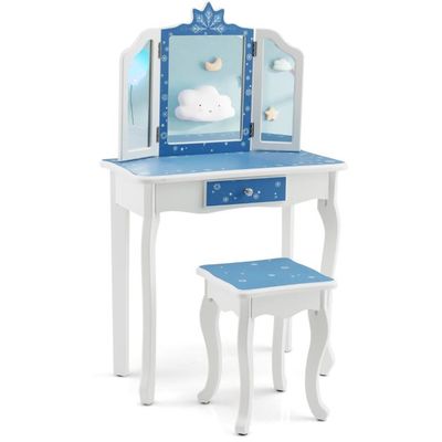 Kinder Schminktisch Set Schneeflocke mit Klappbarem Spiegel Blau