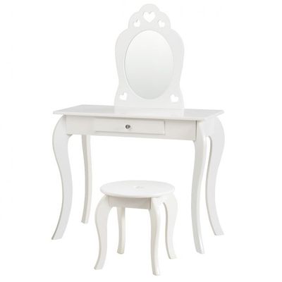 Kinder Herz Schminktisch Frisiertisch Make-up Tisch mit Hocker und Spiegel Weiss