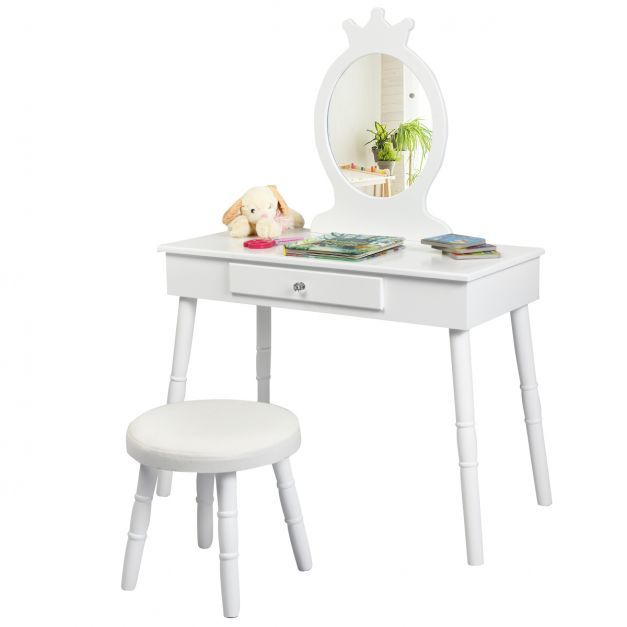 Kinder Schminktisch *Krone&quot; Make-up Tisch Hocker&amp;Spiegel Frisierkommode Frisiertisch Weiss