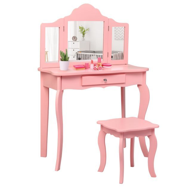 Frisiertisch Schminktisch- und Hocker-Set für Kinder 70 x 34 x 103 cm Rosa