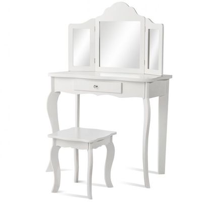 Schminktisch- und Hocker-Set für Kinder Frisiertisch mit Schublade Spiegel 70 x 34 x 103 cm Weiss