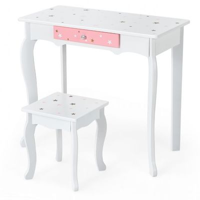 Kinder Schminktisch Sterne Frisiertisch mit Schublade Klappbarer Spiegel mit Schminktisch Weiss