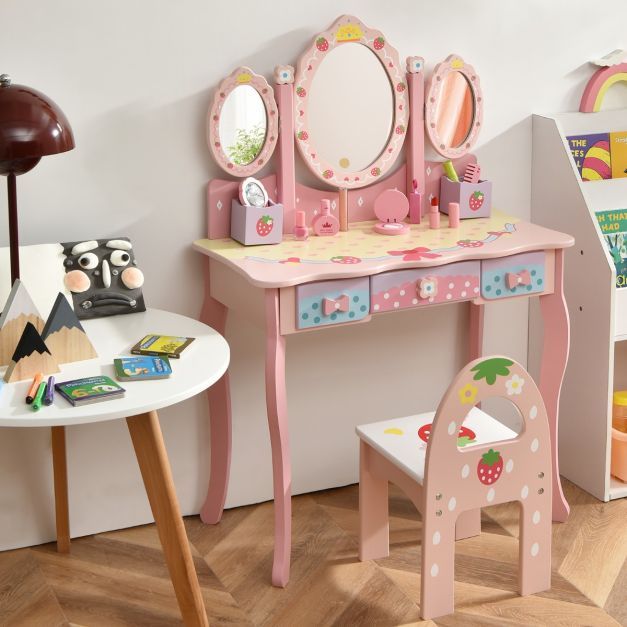 Kinder Schminktisch Kinder Frisier-Set mit Spiegel 70 x 34 x 105 cm Rosa
