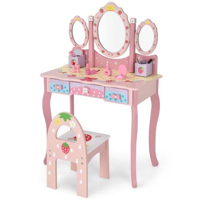 Kinder Schminktisch Kinder Frisier-Set mit Spiegel 70 x 34 x 105 cm Rosa