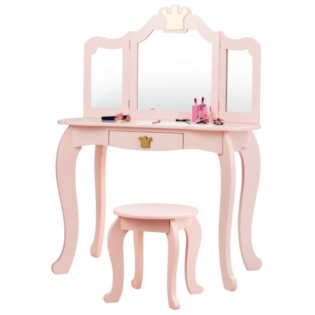 Kinder Schminktisch Krone Frisier-Set mit Spiegel 70 x 34 x 105 cm Rosa