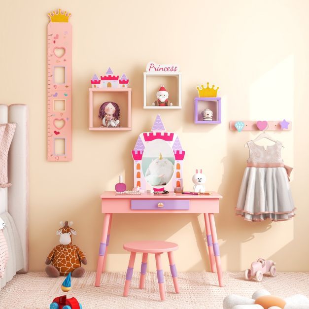 2 in 1 Kinder Schminktisch-Set "Schloss" aus Holz Rosa