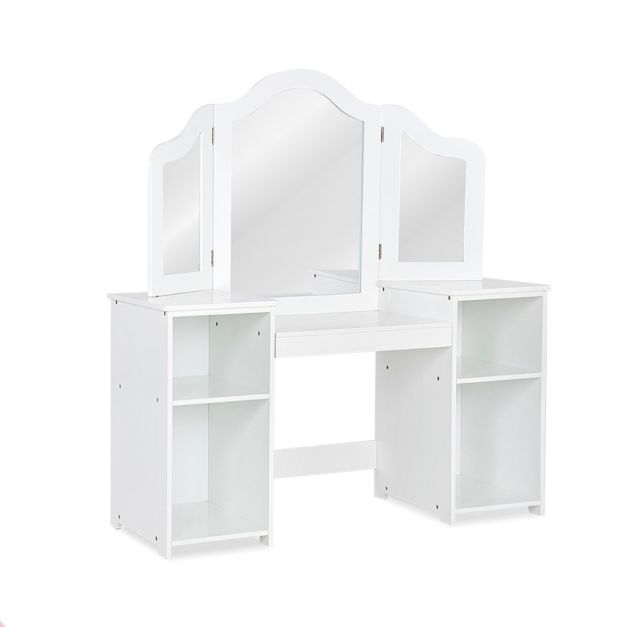 2 in 1 Kinder Schminktisch Schreibtisch mit Spiegel 107 × 40 × 117 cm Weiss
