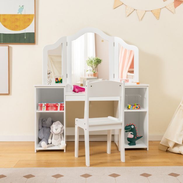 Schminktisch- & Stuhl-Set für Kinder 2-in-1-Prinzessinnen-Schminkset Weiss