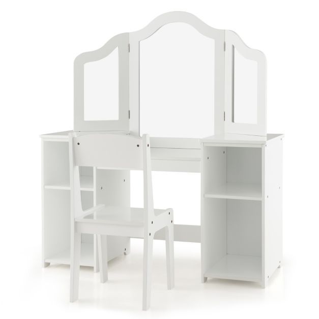 Schminktisch- &amp; Stuhl-Set für Kinder 2-in-1-Prinzessinnen-Schminkset Weiss