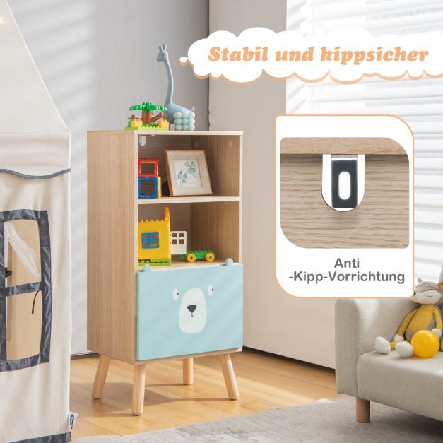 Kinder Bücherregal "Bär" mit Schublade & 2 Offenen Fächer Spielzeugregal Kinderregal Blau