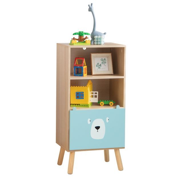 Kinder Bücherregal &quot;Bär&quot; mit Schublade &amp; 2 Offenen Fächer Spielzeugregal Kinderregal Blau