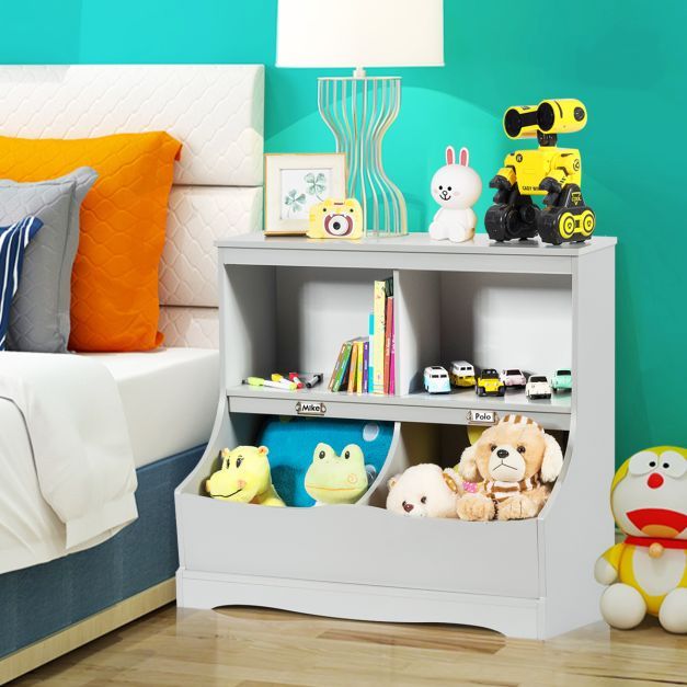 Kinderregal mit 4 Fächern Spielzeugregal Bücherregal für Kinder 67 x 40 x 62 cm Grau