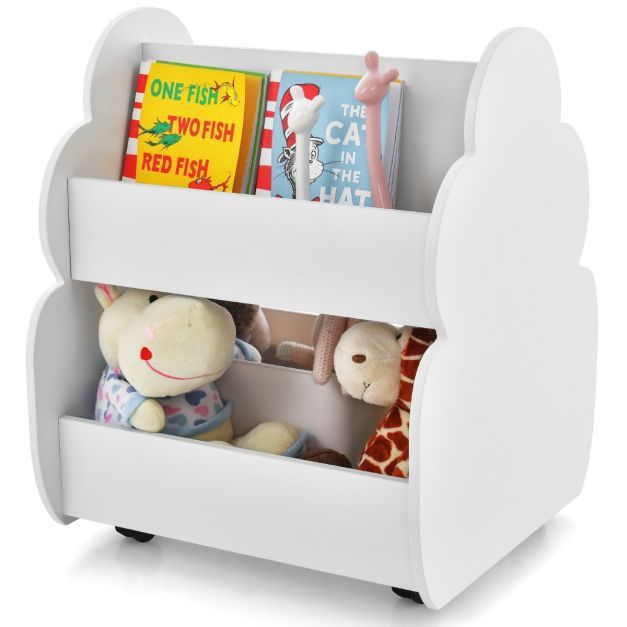 Kinder-Bücherregal auf Rollen Kinderregal mit geräumigem Stauraum 52 x 47 x 63 cm Weiss